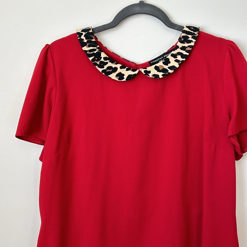 Dorothy Perkins Red Shift Dress with Peter Pan Leopard Collar, size 18UK or 14US - Picture 2 of 10